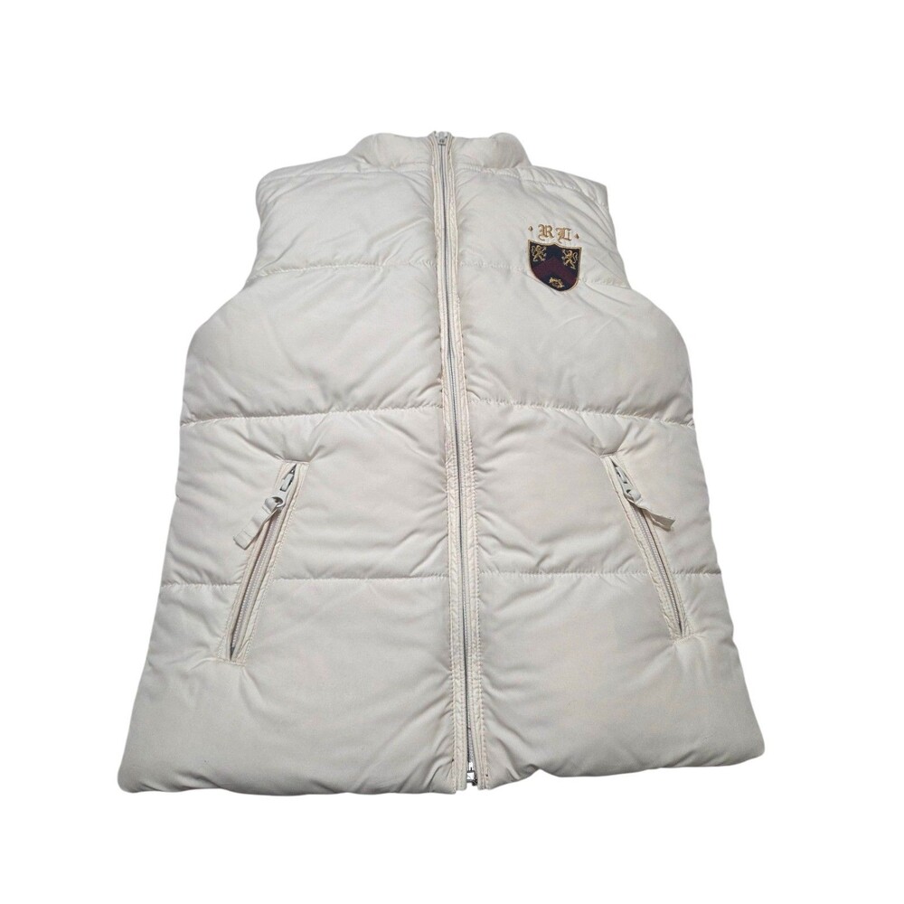 Polo Ralph Lauren Reversible Down Puffer Vest Youth Large Cream Red Stripe Crest